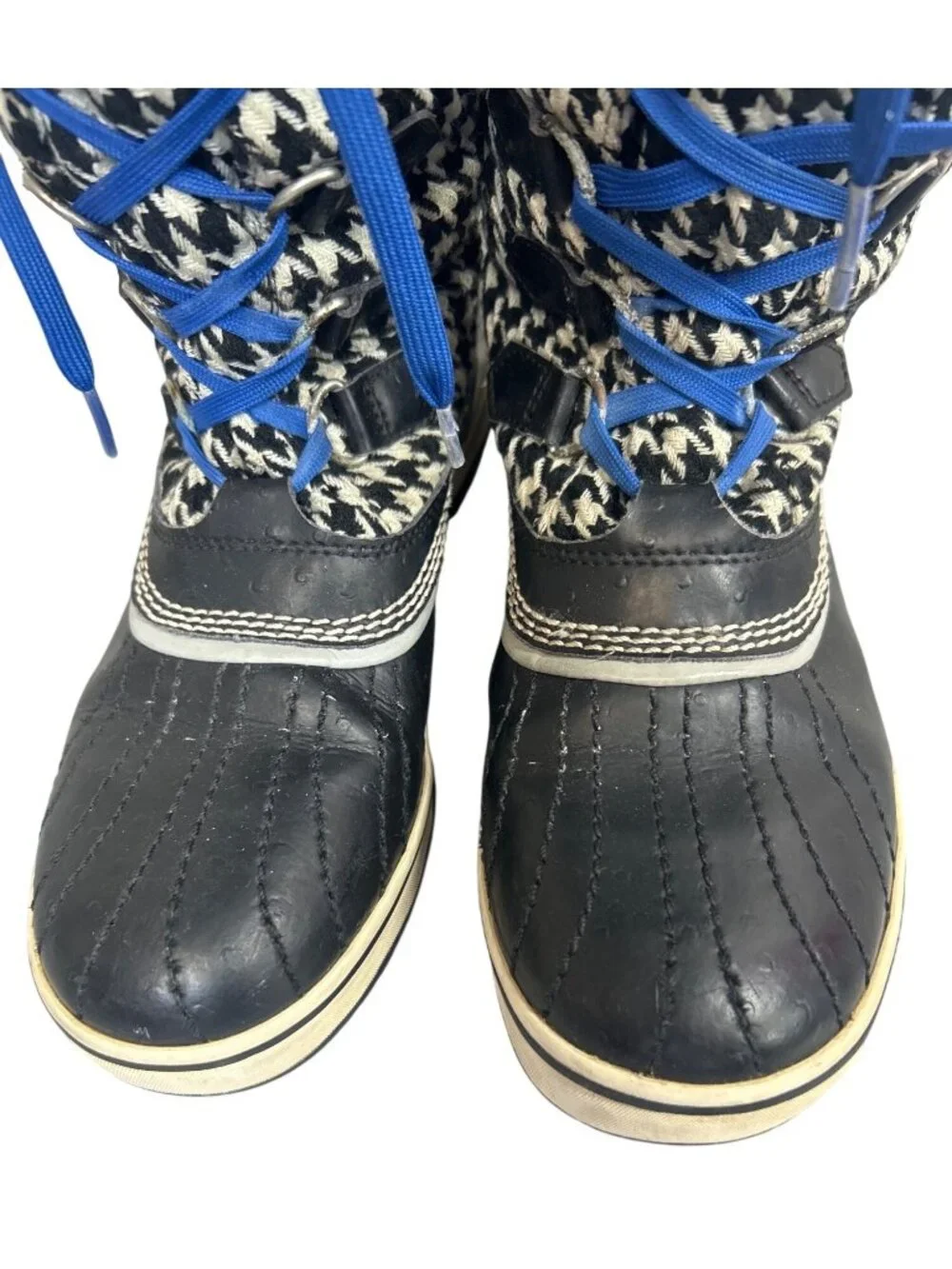 Sorel Tivoli Women's 8 Houndstooth Winter Boots Black White Tall Waterproof